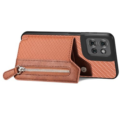 for Motorola Moto G Power 2026 Wallet Case with Card Holder, Slim | Shockproof Protective Phone Cases for Women, Carbon Fiber Pattern Design, Built-in 4 Credit Card Slots and 1 Zipper Pocket - color: Brown