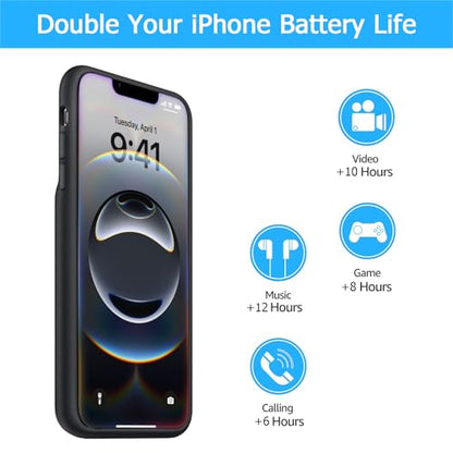 Battery Case for iPhone 16e/17e, [10000mAh] Enhanced Rechargeable Portable Protective Qi Wireless Charger Battery Pack Support CarPlay Wireless Charging Compatible with iPhone 16e/17e (6.1 inch)-Black - size: iPhone 16e