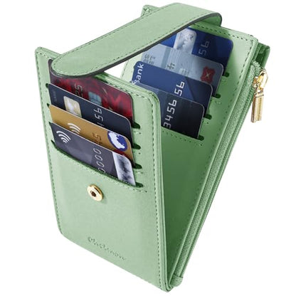 Chelmon Women's RFID Slim Card Holder Wallet | Thin Bifold Multi Card Case with Zipper Coin Pocket Purse for Women(Light Green) - color: Light Green