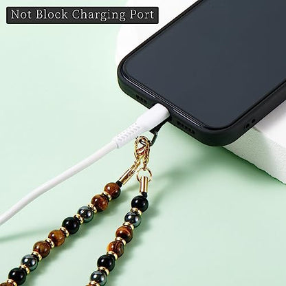 Phone Charm with Beaded Marble, Cell Phone Lanyard with Tether Tab, Phone Chain Strap, Hands-Free Wrist Strap, Phone Strap for Women Compatible with iPhone 14 Pro Max/ 13 Pro Max/ 12 Pro Max(Yellow) - color: Yellow Tiger Eye