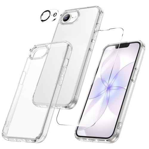 Maxdara for iPhone 17e Case & iPhone 16e Case Clear | 3 in 1, with Front Tempered Glass Screen Protector & Camera Lens Protector, Anti-Yellowing Slim Shockproof Cover - color: A-Clear, size: for 17e/16e