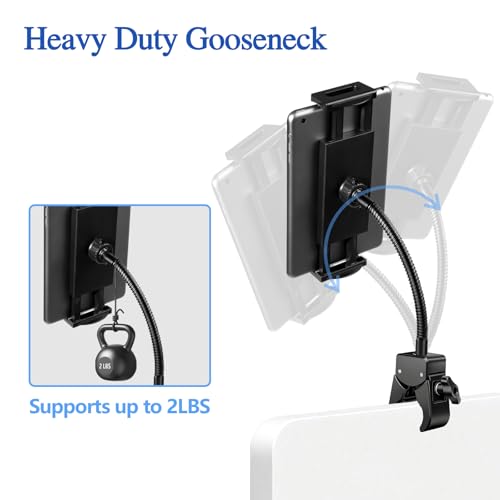 BILIONE Gooseneck Tablet Holder, Clamp on Ipad Stand Floor & Tripod - size: 8 inch Gooseneck