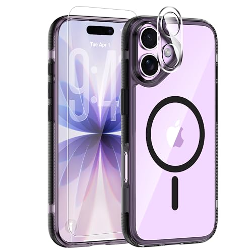3-in-1 for iPhone 17 Case with Screen Protector & Camera Cover, N52 Magnetic Phone Case Compatible with MagSafe, Non-Slip Matte Smoky Black Bumper with Clear Back, Anti-Scratch Protective Kit - color: Frosted Edge Smoke, size: iPhone 17