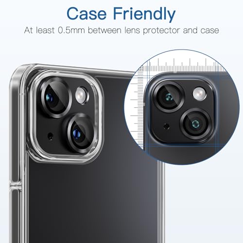 [2 Pack Camera Lens Protector for iPhone 15/15 Plus,9H Tempered Glass,Aviation Aluminum Plate Cover,Night Circle,No Bubble,HD Clarity,Case Friendly,Easy Installation-Black - size: for iPhone 15/15 Plus