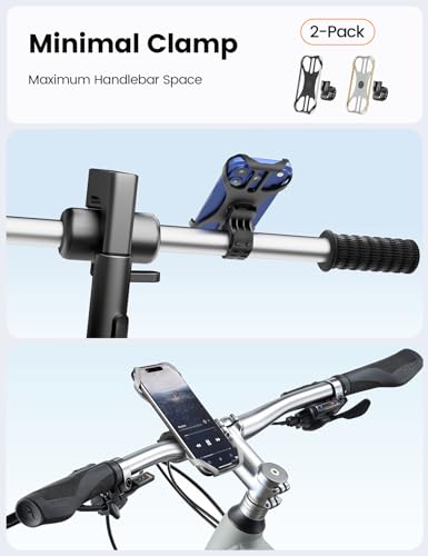 Pnitri 2026 New Upgraded Bike Phone Holder Handlebar - 1S Quick Install, Motorcycle Phone Mount, Bicycle Phone Holder fit Large Phone Case for iPhone Samsung (Black Grey Silicone 2-Pack) - color: Black Grey Silicone 2-Pack