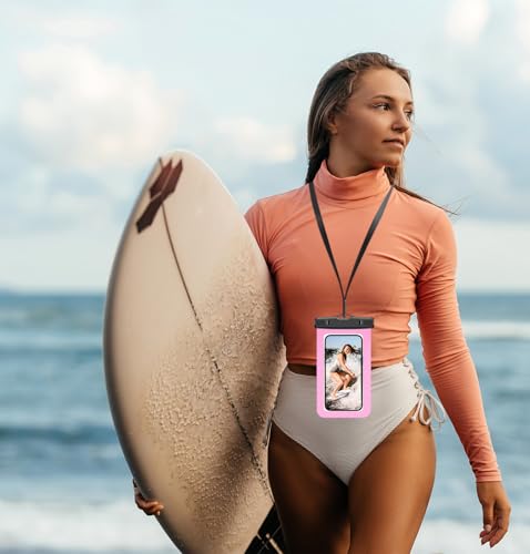 Waterproof Phone Pouch IP68 Floating Waterproof Phone Case, Dry Bag Beach Cruise Essentials with Adjustable Lanyard for iPhone 16 Pro Max / 15 Pro/Galaxy S24 S23 (Black & Clear & Pink) - color: Black & Clear & Pink