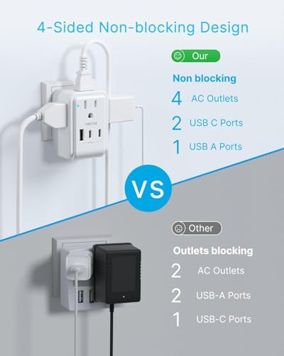 VINTAR Type E F Plug Adapter, 2 Pack France Power Adaptor with 4 AC 3 USB - style: Type E/F - Germany France