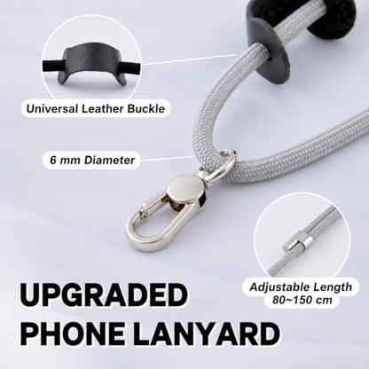 Phone Lanyard Crossbody, Anti Theft Phone Strap with 2 Tether Tabs - color: Grey/Silver