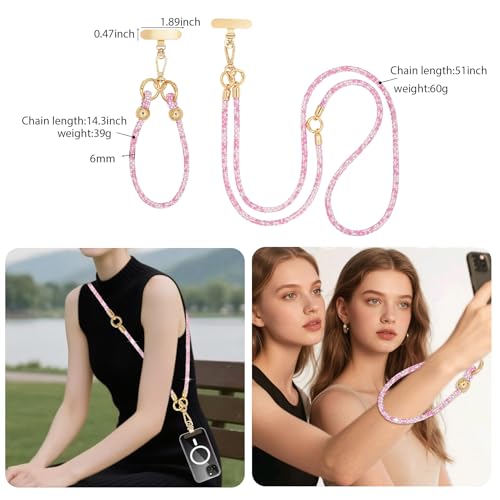 Crystal Phone Lanyard Crossbody and Wrist Strap Lanyard Rhinestone Anti-Theft Phone Strap Phone Neck Strap for Women - color: Pink