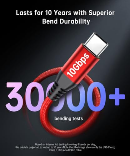LDLrui USB C Data Cable 10Gbps, 3ft, 2-Pack, Red, Braided - size: 3ft