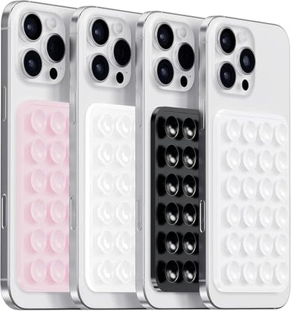 PKYAA Anteel Silicone Suction Phone Case Adhesive Mount, Strong Grip Holder for Selfies and Videos, Hands-Free Sticky Phone Grip for iPhone and Android, 2.17" x 3.15" (LPK&WHT&TP&BLK) - color: LPK&WHT&TP&BLK