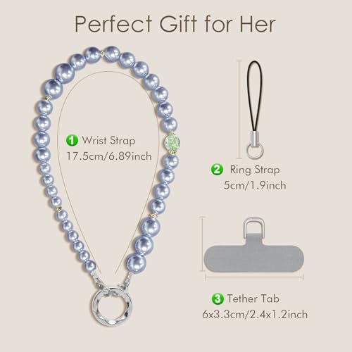 SURPHY Phone Charm, Handmade Beaded Phone Wrist Strap with Tether Tab - color: B- Pearl Ocean