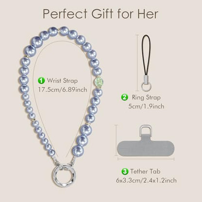 SURPHY Phone Charm, Handmade Beaded Phone Wrist Strap with Tether Tab - color: B- Pearl Ocean