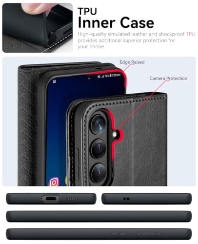 OCASE Compatible with Galaxy S25 FE Wallet Case, PU Leather Flip Folio Case with Card Holders RFID Blocking Kickstand [Shockproof TPU Inner Shell] Protective Phone Cover 2025, Black - color: Black, size: Samsung Galaxy S25 FE