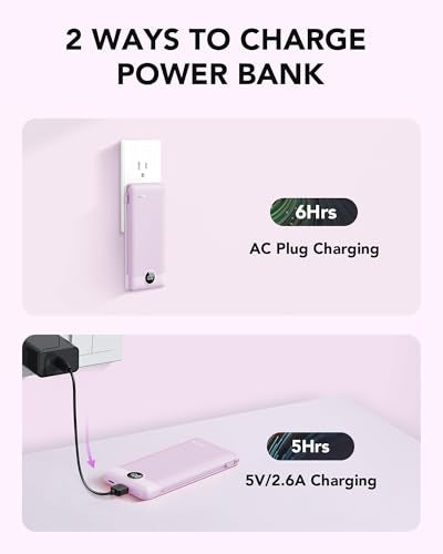VRURC Portable Charger, Power Bank Built-in Cables and AC Wall Plug - color: Purple