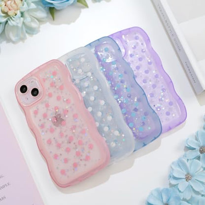 Glitter case for iPhone 13/14 Polka dots Black | Bling Sparkle Glitter，Polka dots，Full Protection Soft TPU，Kawaii Cute Phone Case for Women Girls - color: Polka Dots Black