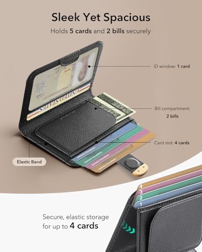ESR Aura Clutch for MagSafe Wallet for Women, 5 Card Holder, RFID Blocking | MagSafe Sticker Included, Magnetic Wallet Stand for iPhone 17 Pro Max 17e 16 15 14 13 12 Series, Select Samsung Galaxy, Black - color: Black