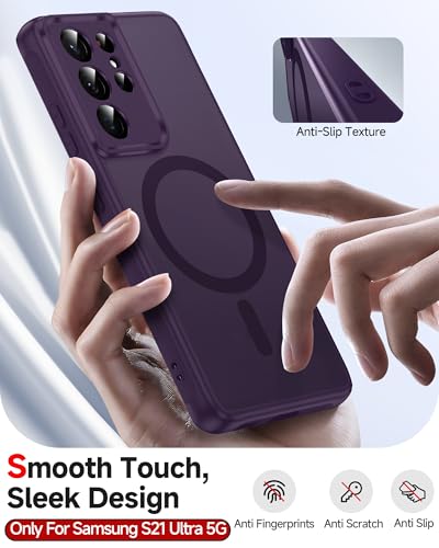 LeYi for S21-Ultra Phone Case: MagSafe Fit & Slim Frosted Translucent | Samsung Galaxy S21 Ultra Case Military-Grade Protection Soft-Touch Funda para Samsung Galaxy S 21Ultra5G Cellphone, Purple - color: Purple, size: Galaxy S21 Ultra (6.8 Inch)