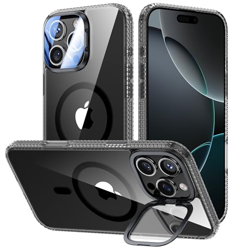 VOFATA [Upgraded] for iPhone 16 Pro Case with Camera Cover Stand [Fit for MagSafe][9H Camera Lens Protector] Mil-Grade Protection Transparent Magnetic iPhone 16 Pro Phone Case, Clear Black - color: Clear-Black, size: for iPhone 16 Pro 6.3"