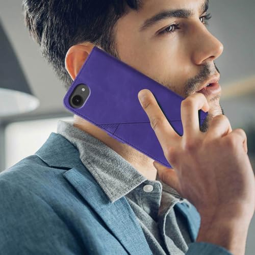 Flip Wallet Case for iPhone 17e/16e, Wrist Strap, Purple | Embossed PU Leather, Detachable Wrist Strap, Card Slots, TPU Inner, Cash Pocket, Magnetic Closure, Stand, Precise Cutouts - color: Purple
