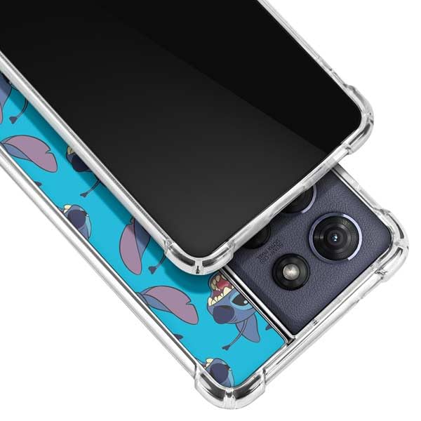Skinit Clear Phone Case Compatible with Moto G Power 5G (2025) - Officially Licensed Disney Lilo and Stitch Face Expression Pattern Design - color: Blue - DISLNS04