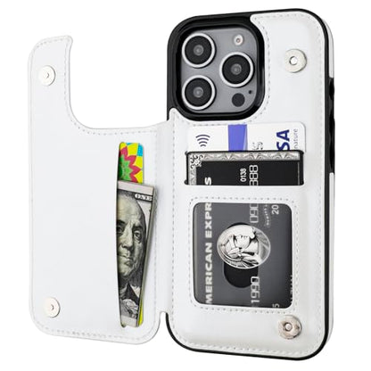 ONETOP for iPhone 16 Pro Wallet Case with Credit Card Holder,White | Kickstand,ID/Cash Holder,Case Wallet with Card Slots,Double Magnetic Clasp,Durable PU Leather Shockproof Cover for Women Men - color: White