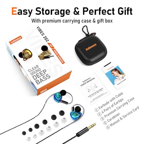 Audiovance Vibes 202 HiFi Wired Earbuds, IEM in-Ear Monitor Headphones - color: 7-Blue