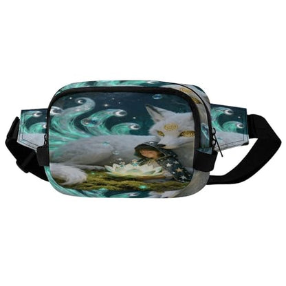 Nine-tailed Fox Fanny Packs for Women Men Double Layer Fashion Waist Pack Adjustable Belt Bag with Pockets Small Crossbody Bags for Running Hiking Workout Travel Daily Use