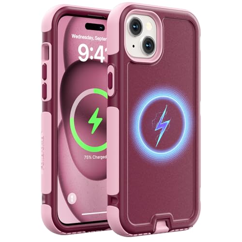 Follaroma Magnetic for iPhone 15 Case, Heavy Duty Cases, Purple Pink,6.1" | Compatible with MagSafe, Heavy Duty Shockproof,Military-Grade Anti-Drop Protective,Dual Layer Magnetic Protection Phone Cover - color: Purple Pink, size: iPhone 15 6.1''