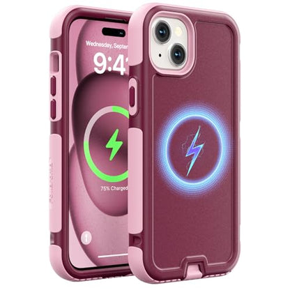 Follaroma Magnetic for iPhone 15 Case, Heavy Duty Cases, Purple Pink,6.1" | Compatible with MagSafe, Heavy Duty Shockproof,Military-Grade Anti-Drop Protective,Dual Layer Magnetic Protection Phone Cover - color: Purple Pink, size: iPhone 15 6.1''