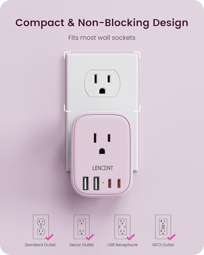 LENCENT Multi Plug Outlet Extender with USB C, Electrical Outlet Expander - color: Pink