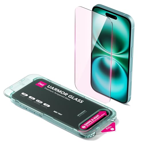 UARMOR Red Light Screen Protector for iPhone 16 Plus [6.7 Inch] Anti Blue Light, Double Strength 9H Tempered Glass with Easy Installation Kit, Case Friendly Fit - 2Pack - size: iPhone 16 Plus