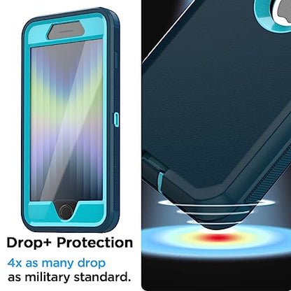 AICase for iPhone SE Case 3rd & 2nd Generation, for iPhone SE 2022/2020 Built-in Screen Protector Heavy Duty Protective Shockproof 3-Layer Full Body Rugged Phone Cover, Blue/Turquoise - color: Blue/turquoise