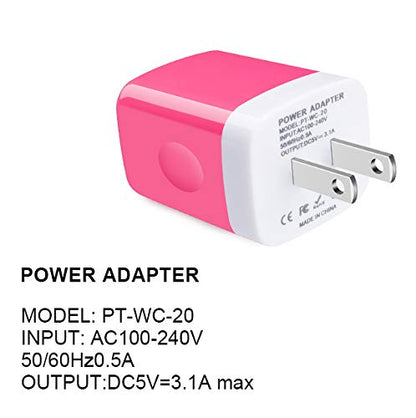 Wall Charger Adapter,USB Cubes,3Pack Universal Travel 3.1A 3 Muti Port - color: 3Pack-Rose Red