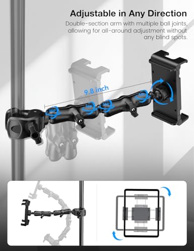 PLDHPRO Tablet Holder for Mic Stand,iPad Clamp Mount with Long Arm,360°Rotating Adjustable Tablet Mount for Microphone Stand,Fits 5.5"-14.6" iPad Pro 12.9, Galaxy,iPhone - size: 7.8 in Arm