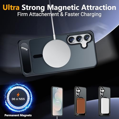 SPIDERCASE for Samsung Galaxy S25 FE Case,Built-in Stand,Black | Magnetic [3 Stand Ways] Invisible Kickstand|Tranlucent Matte|Drop Protection| Shockproof Slim Case - color: Black, size: S25 Fe
