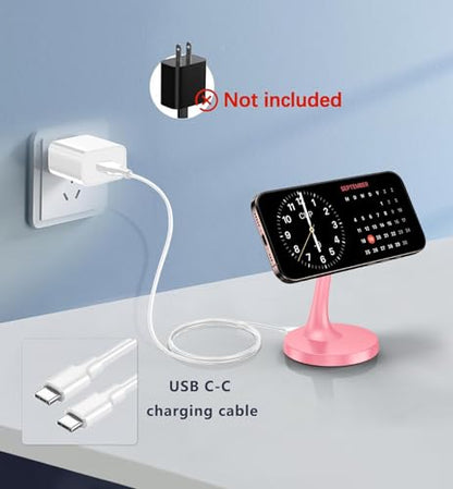 TXXTOL Magnetic Wireless Charger iPhone Stand, 15W Fast Mag-Safe Charger iPhone 17/17 Air/17 Pro/17 Pro Max 16/15/14/13/12 Series Magnet Wireless Charging Station/Pad/AirPods for Home, Office, Travel - color: 1Pack Pink
