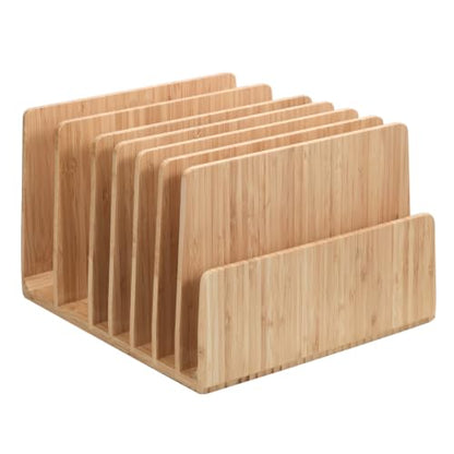 MobileVision Bamboo Device Organizer for Smartphones, Tablets and Laptops, 7 Slots With Extra Wide Slots for Laptops - color: 7 - Slot Stand
