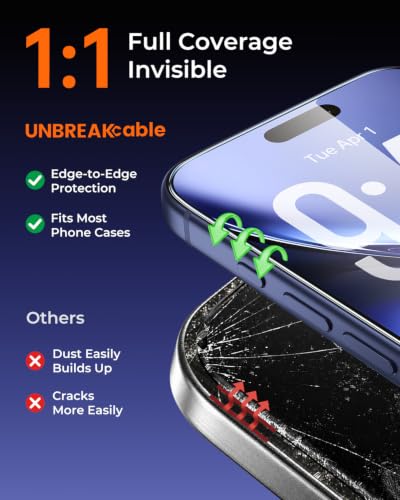 UNBREAKcable iPhone 17 Pro Full-Coverage Screen Protector - 3 Pack | Quick-Install Box, Edge-to-Edge Coverage, 9H Hardness, Ultra HD Clarity, Daily Protection, Smooth Touch - size: iPhone 17 Pro