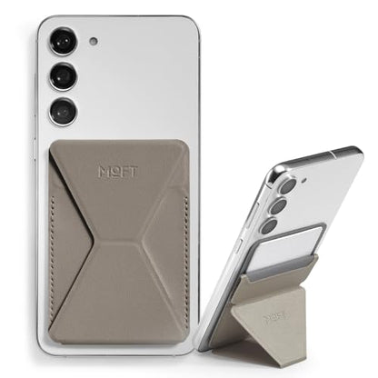 MOFT Phone Stand, Adhesive Card Holder Fits 2-3 Cards, Slim & Portable Leather Phone Wallet, 2 Viewing Angles, RFID Blocking, Compatible with iPhone, Galaxy and Most Smartphones - Taupe - color: Taupe
