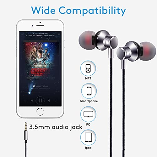 Empsun Wired Earbuds Headphones with Microphone Stereo Bass Earphones Noise Isolation in-Ear Headset Compatible with All Smartphones Tablets iPod IPad MP3 Player That with 3.5 mm Interface(Silver) - color: Silver
