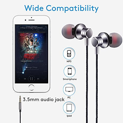 Empsun Wired Earbuds Headphones with Microphone Stereo Bass Earphones Noise Isolation in-Ear Headset Compatible with All Smartphones Tablets iPod IPad MP3 Player That with 3.5 mm Interface(Silver) - color: Silver