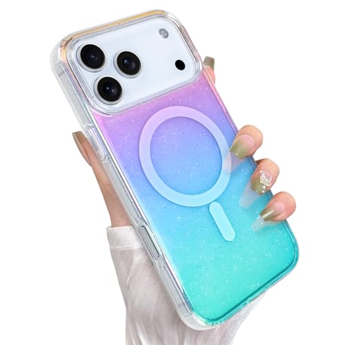 Cute Glitter Case for iPhone 17 Pro Max Case, Iridescent Colors | Compatible with Magsafe, Clear Girly Aesthetic Gradient Rainbow Sparkly Bling Magnetic Phone Cover for Women Girls - color: 09 Iridescent Glitter, size: iPhone 17 Pro Max (6.9 inch)