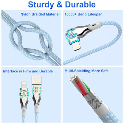 MTAKYI Bidirectional 90 Degree iPhone Charging Cable 6FT, 180°Rotating Angle Lightning Cable, High Speed Data Sync iPhone Lightning Charger Cable for Phone 14/13/12/11/Pro/Max/XS/XR/X/8/7/Plus/6S - color: Blue