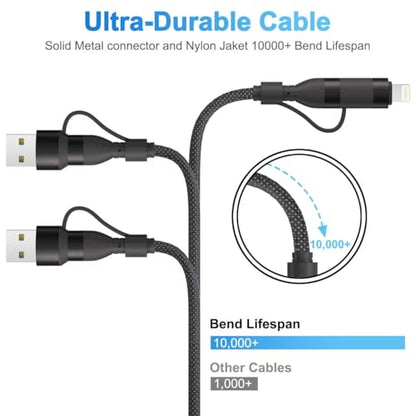 MALPHITE 4 in 1 Charging Cable 3.3FT 60W Max 1 Pack MFi Certified Fast Charging & Data Sync USB A/C to Type C/Lightning Ports Compatible with iPad/iPhone Series/MacBook/Samsung etc