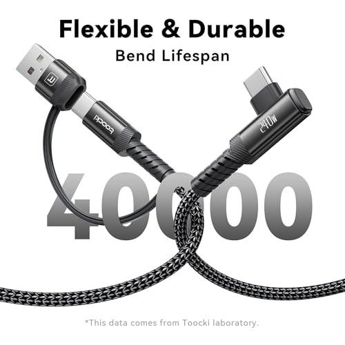 240W USB C to USB C Cable 10FT 2Pack, 2-in-1 Right Angle, Fast Charging - color: Black