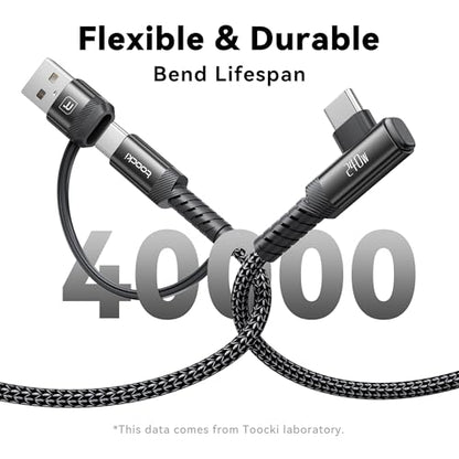 240W USB C to USB C Cable 10FT 2Pack, 2-in-1 Right Angle, Fast Charging - color: Black