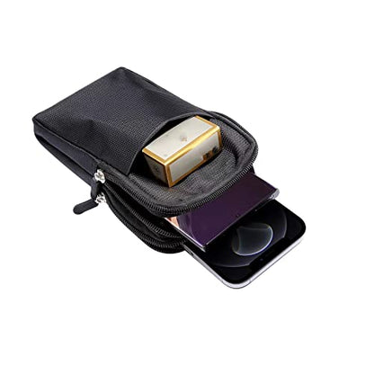 Multifunction Dual Phone Holster Men, Nylon Cell Phone Case Holder Mens Belt Pouch Loop/Clip, Smartphone Belt Wallet Purse 2 Zipper Pockets Compatible with iPhone 14 Pro Max Case 13 Pro Max, Black - color: Black
