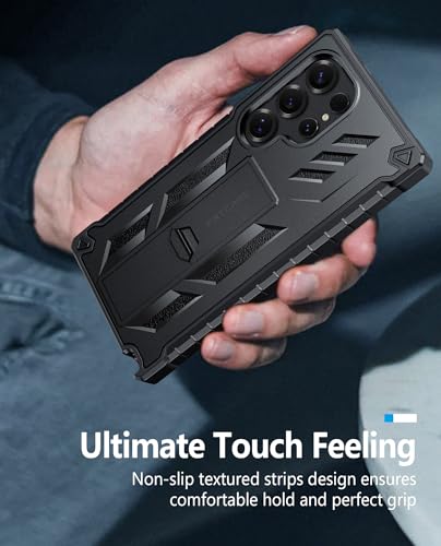FNTCASE for Samsung Galaxy S25-Ultra Case: Military Grade Drop Proof Protection Mobile Cover with Kickstand | Matte Textured Rugged Shockproof TPU | Protective Sturdy Phone Case 6.8 Inch(Black) | Rugged Kickstand, 20FT Military-Grade Drop Protection, Matt