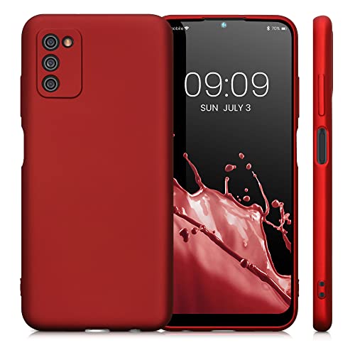 kwmobile Case Compatible with Samsung Galaxy A03s Case - Soft Slim Metallic TPU Silicone Cover - Metallic Dark Red - color: metallic dark red